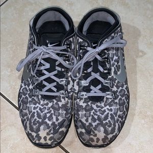 Nike free grey cheetah running sneakers.